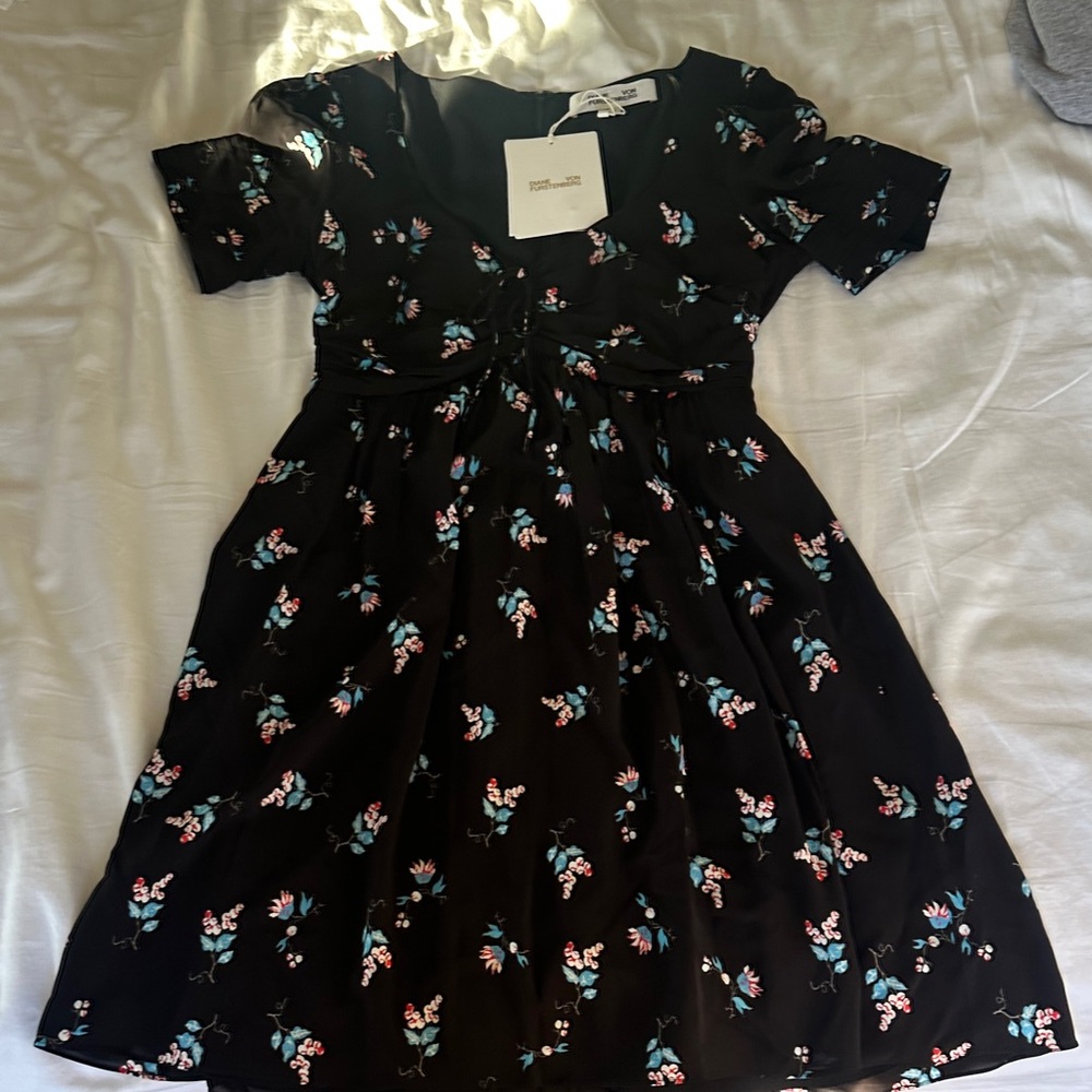 Diane Von Furstenberg Black Floral Dress